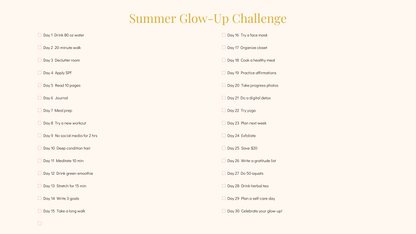30-Day Summer Glow-Up Challenge Planner™ | Self-Care, Fitness, Wellness & Confidence Digital Workbook