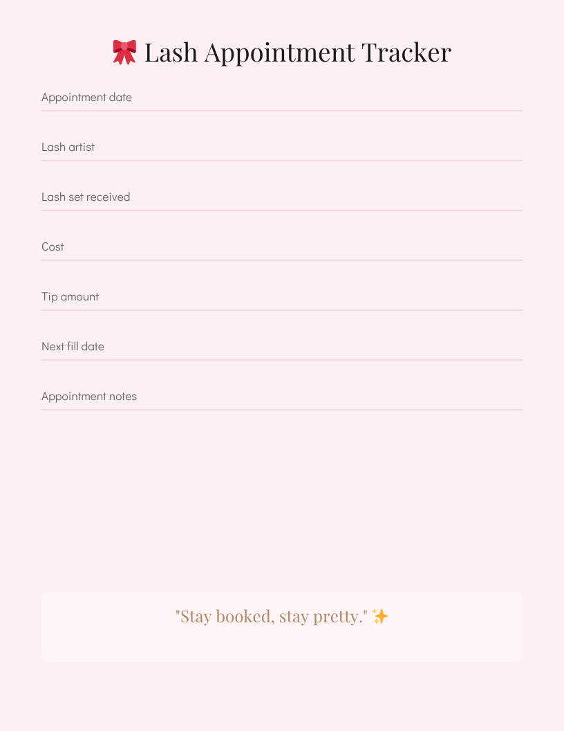 Lash Era™ | Mini Lash Maintenance Planner & Lash Tracker