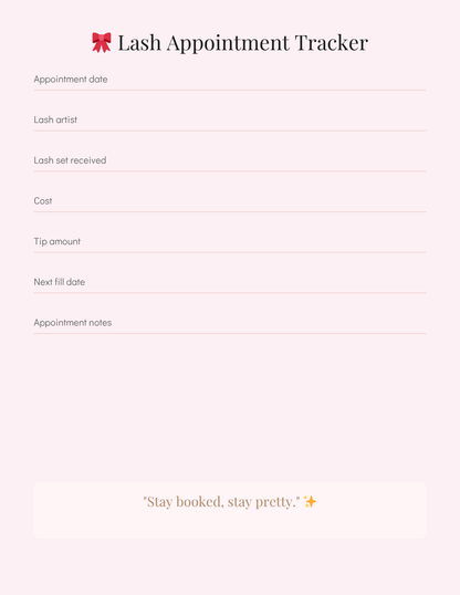 Lash Era™ | Mini Lash Maintenance Planner & Lash Tracker